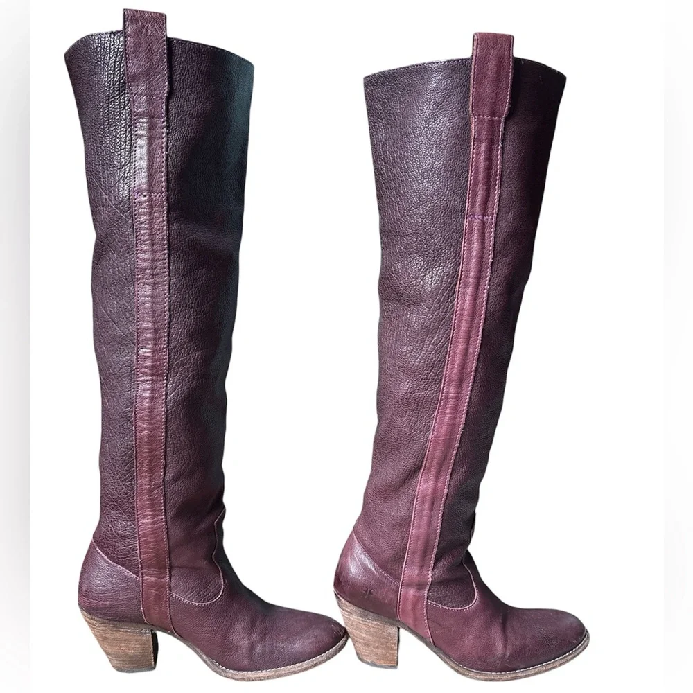 FRYE Taylor OTK Over the Knee High Women's Tall Leather Boots - Burgundy 7